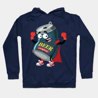 Superhero cartoon beer in an aluminum can mascot Hoodie